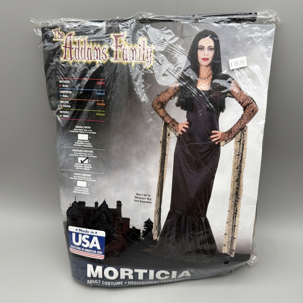 Rubie's The Adams Family Morticia Adams Adult Costume Black Dress Medium EUC
